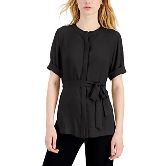 Alfani Short Sleeve Tie Waist Top - Picture 2 of 3